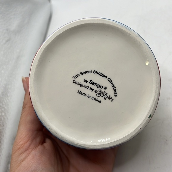 NWT Sango Sweet Shoppe Christmas 2 Pc Dip Mix Set Bowl Spoon Blue Red Snowman - Picture 4 of 11